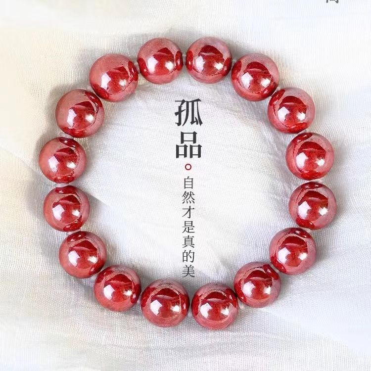 天然辰砂天然原矿朱砂素圈手串男女同款手链【保真朱砂】