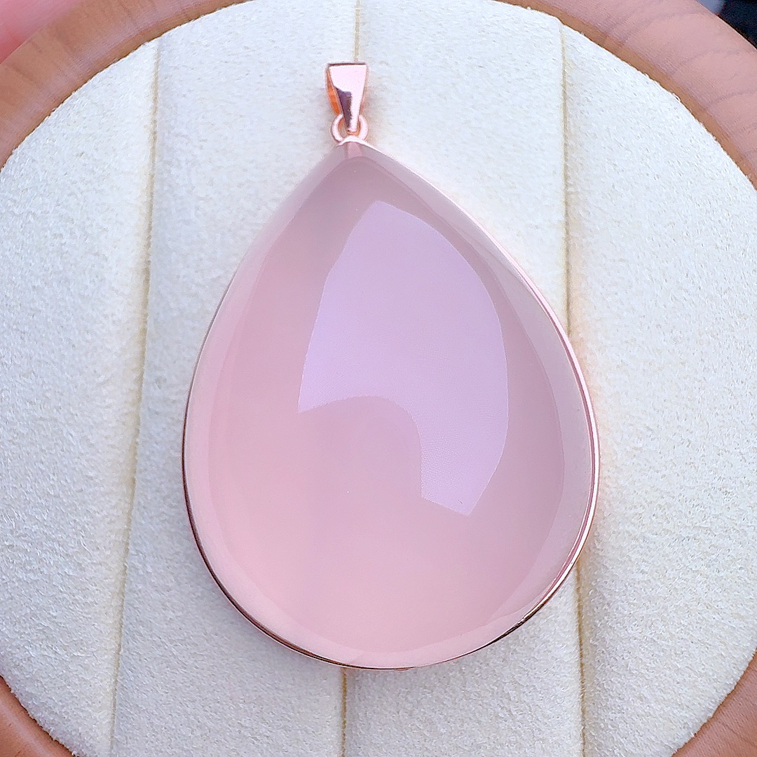 天然S925银大水滴粉水晶芙蓉石吊坠主石40*32*16