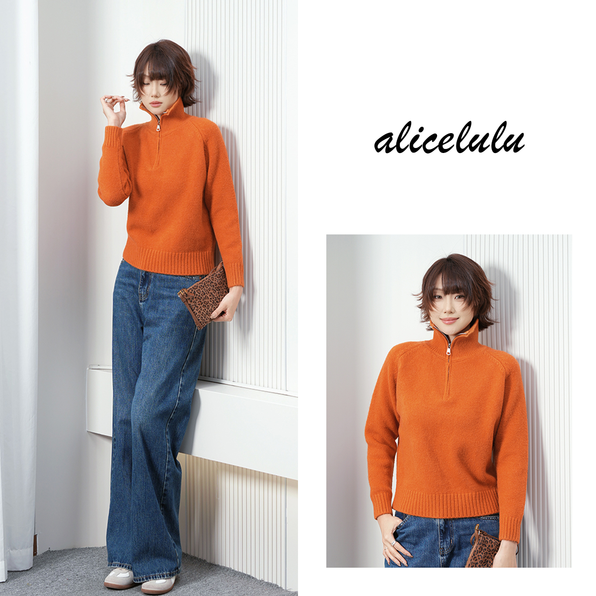 alicelulu 玛丽梦境.套头拉链针织衫 美式慵懒 S2145660U