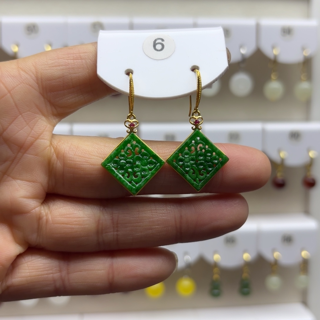 翡翠银S925镶嵌耳饰