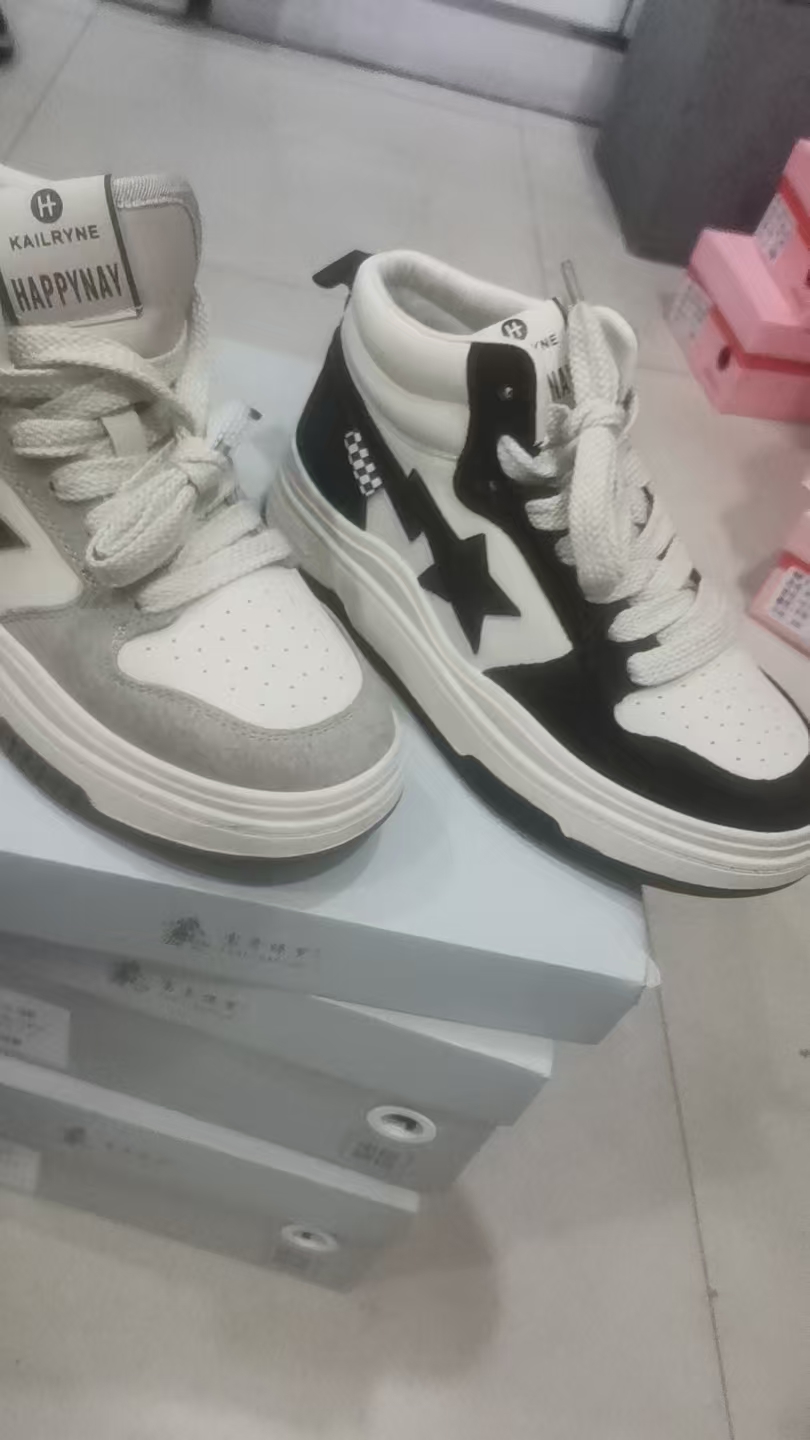 休闲系带春季注塑鞋秋季时尚厚底高帮鞋韩版白色漆皮