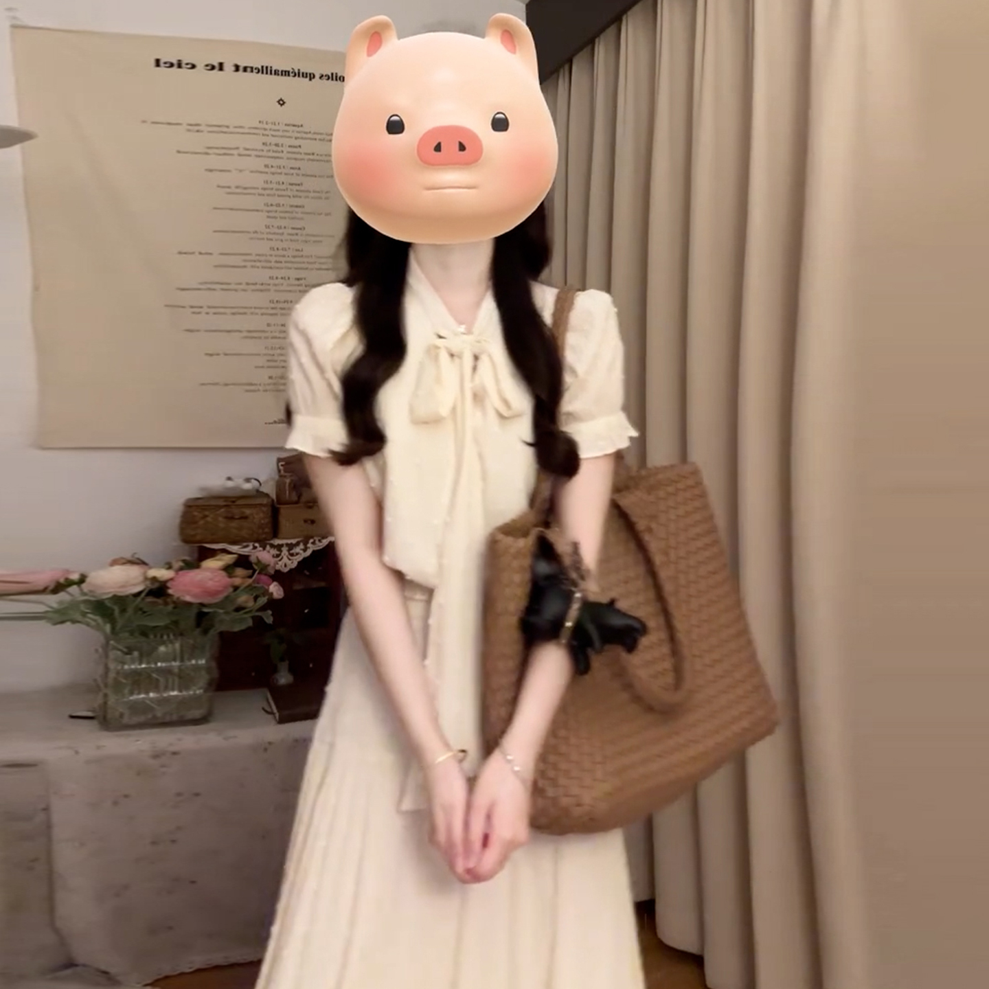 法式蝴蝶结温柔风连衣裙夏季2025新款巨好看掐腰长裙5214