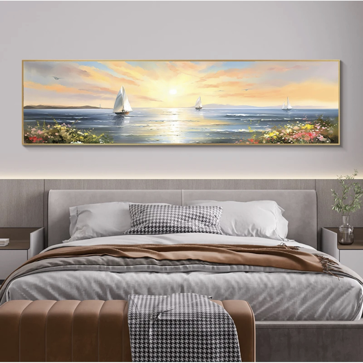 【远山】花海床头砂岩厚油肌理画装饰画风景客厅卧室床头挂画40150