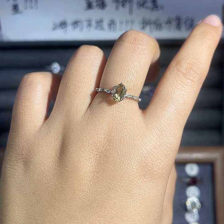戒指银S925镶嵌烟晶