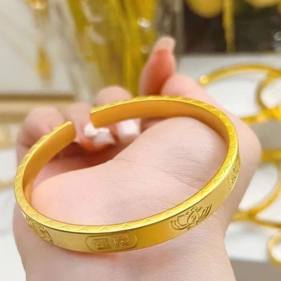 钨金手镯 吉祥莲花植物花卉金色复古宫廷瑞丽风传承可调节轻奢