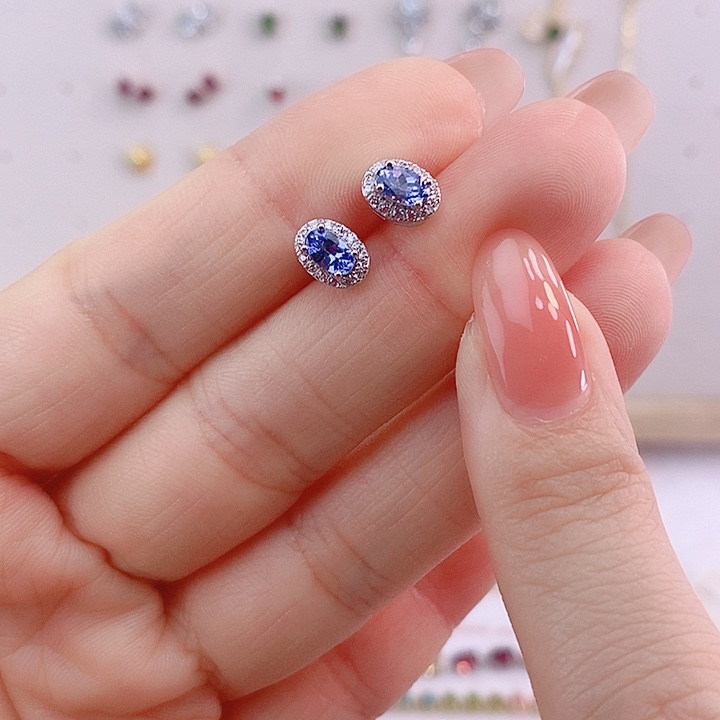 坦桑石耳饰银S925镶嵌耳饰