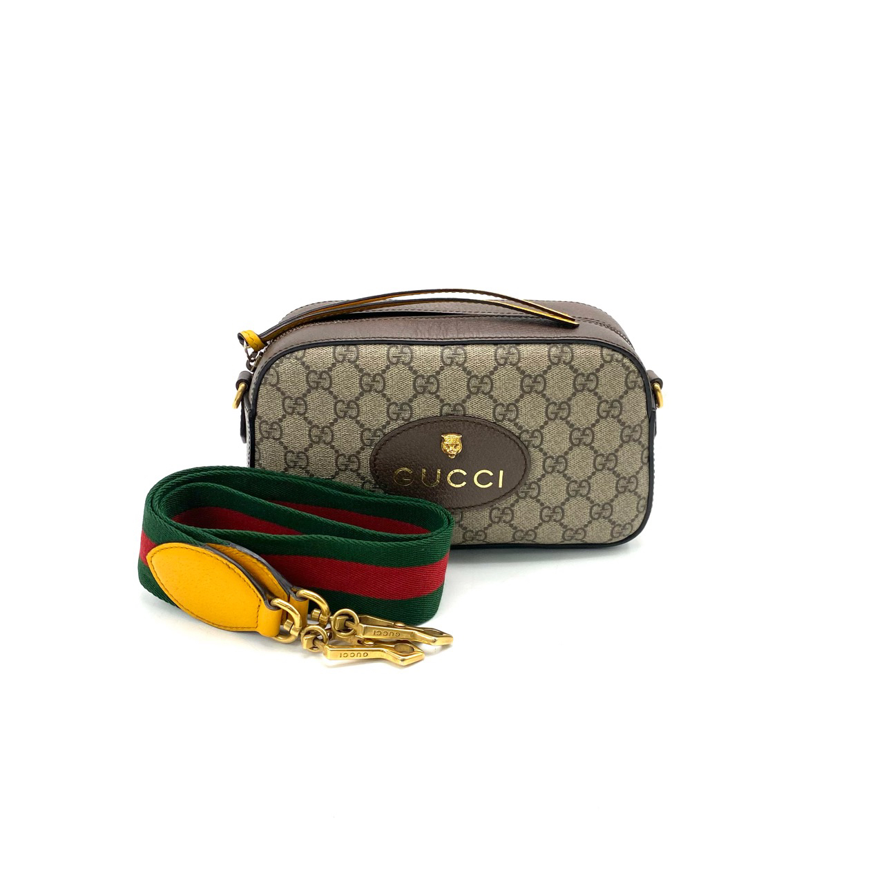 99新 GUCCI/古驰 单肩老花虎头相机包尺寸24/15男士休闲盒子包