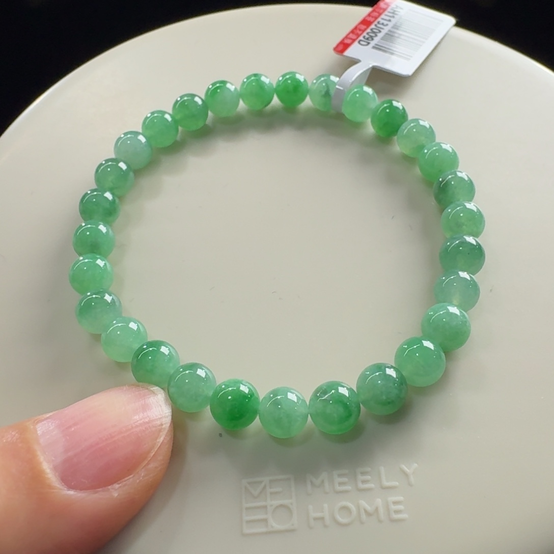 翡翠未镶嵌手链冰胶飘绿花单圈6mm