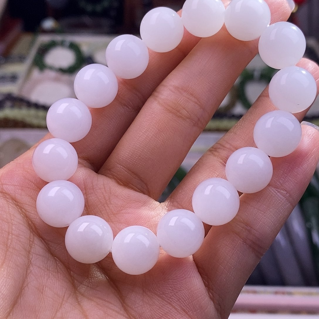 颈饰未镶嵌和田玉新疆羊脂白玉手链12m