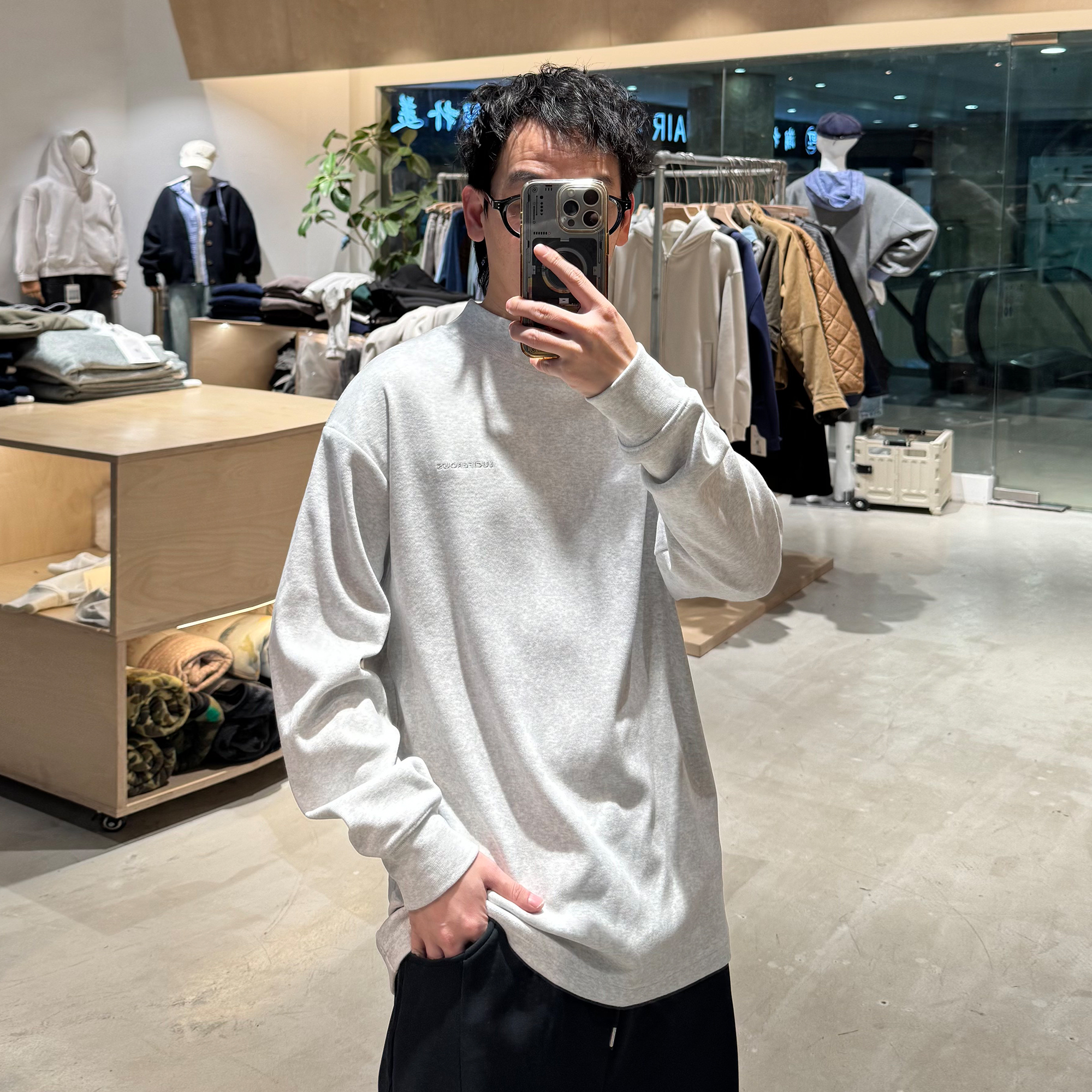 秋冬新款高品质品牌logo绣花简约半高领长T打底衫圆领T恤 LF25377