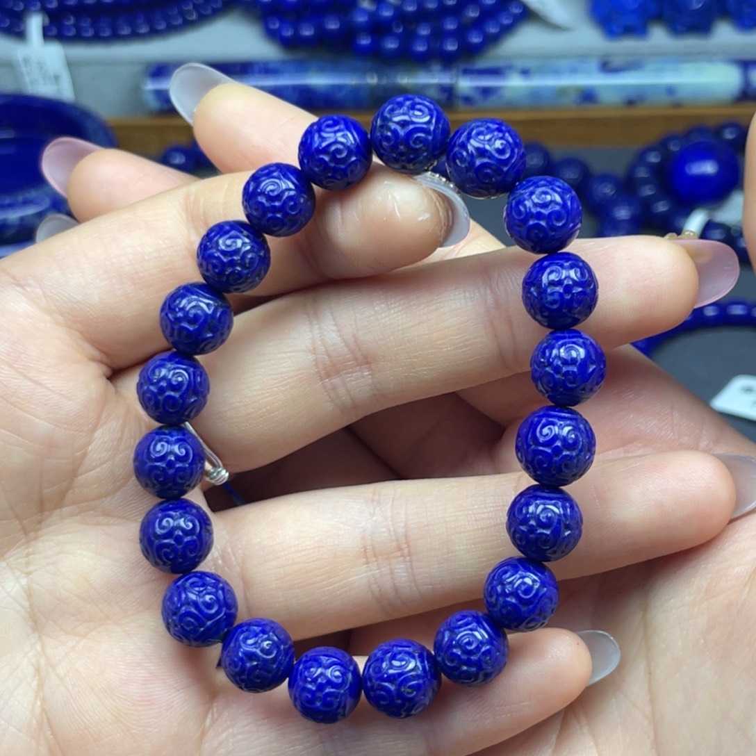 青金石未镶嵌回纹手串9+