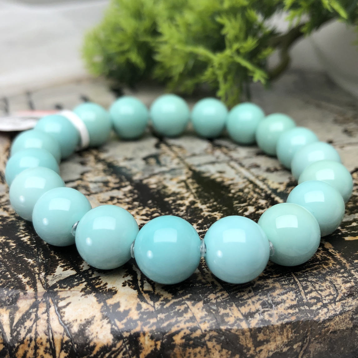 原矿绿松石，丫角山高瓷果冻料圆珠手串10-11mm