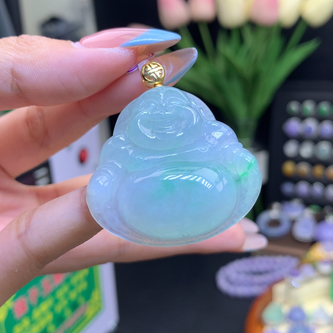 翡翠18K金镶嵌颈饰天然