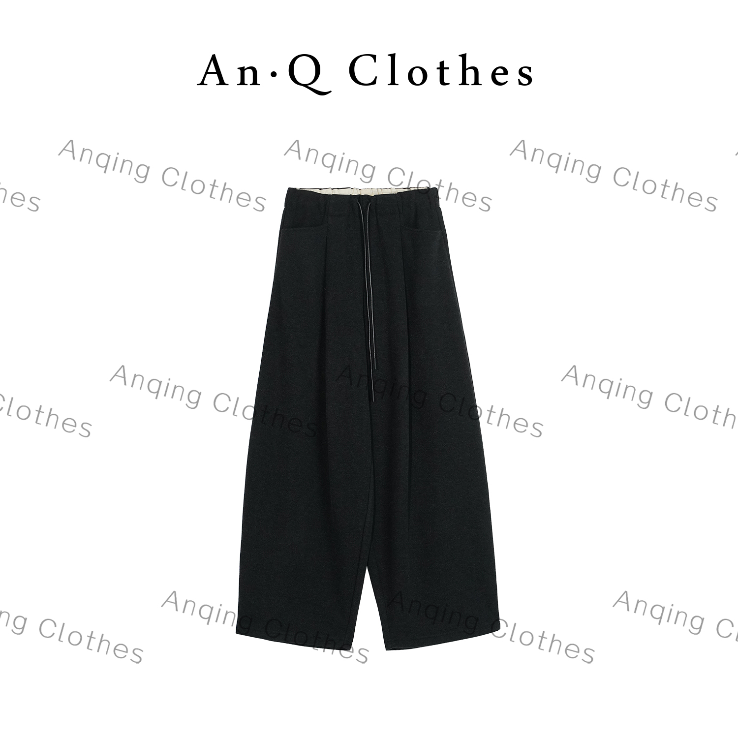 安清 An'抽绳绵羊毛休闲裤'时尚百搭抽绳简约羊毛休闲裤F248087