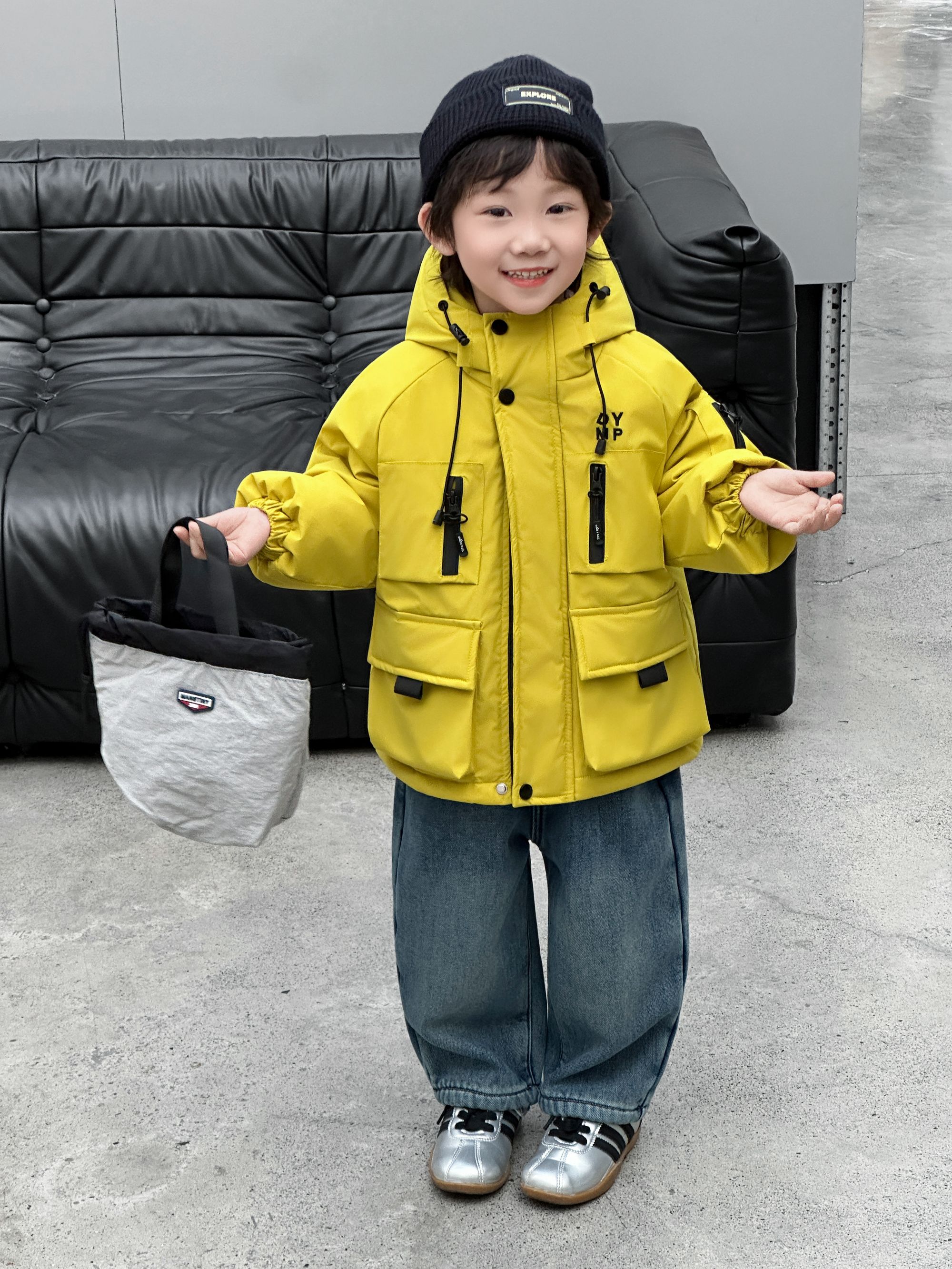 【町木优品】儿童冬季男童新款立体袋百搭连帽加棉风衣外套 WT680