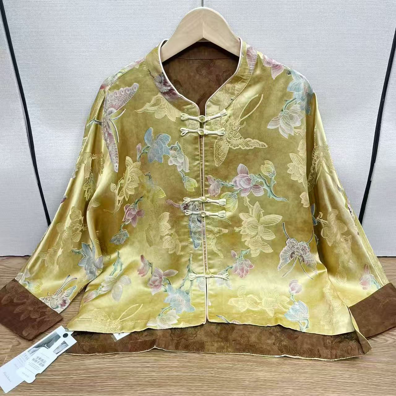 s1982 长尾蝶 新中式老料长尾蝶提花双面穿外套