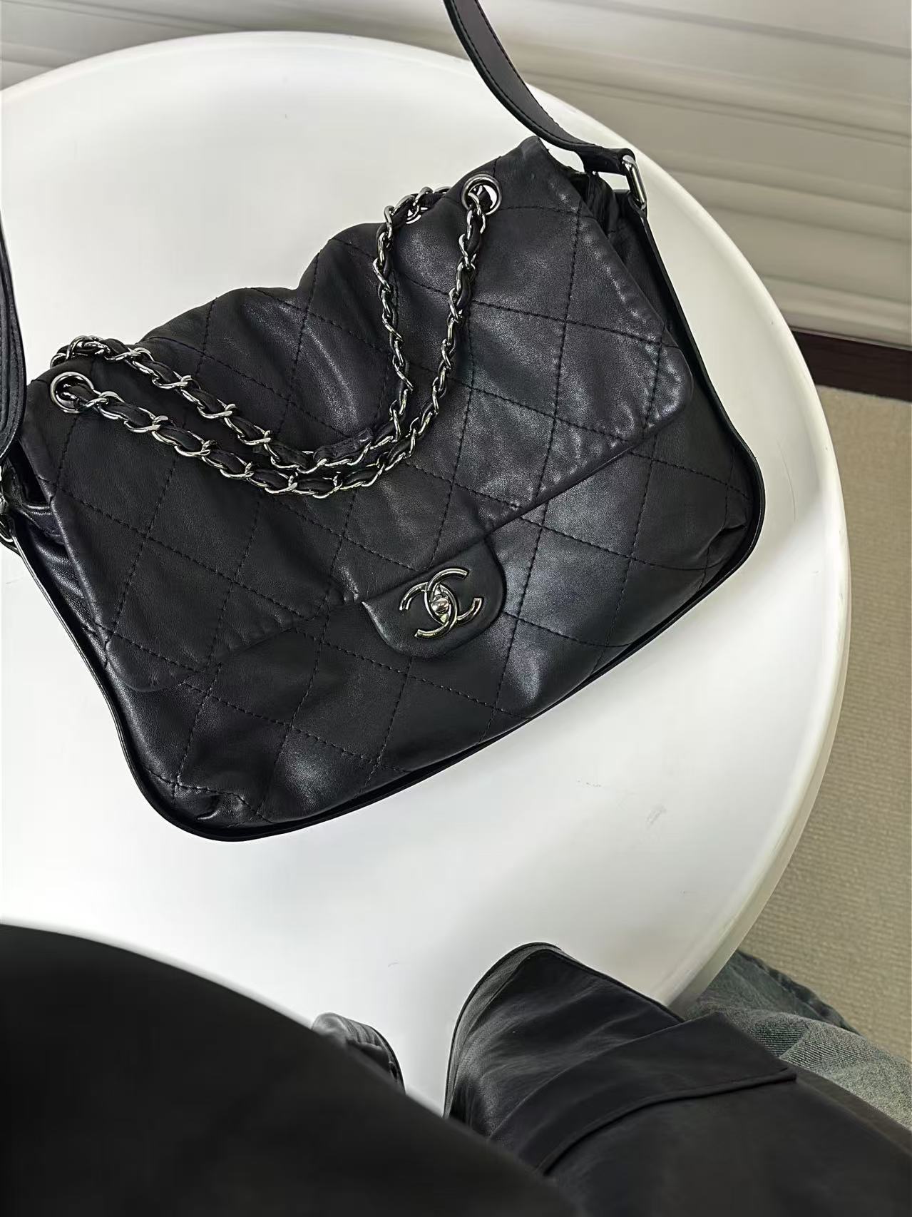 95新 Chanel/香奈儿 CS5777/Chanel 黑银机场流浪包