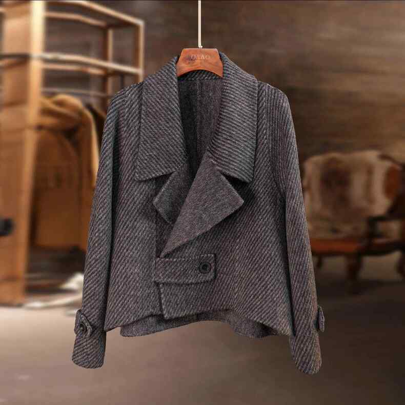 （31—32号）新款大衣双面呢大衣春秋短款上衣毛呢宽松西装小个子