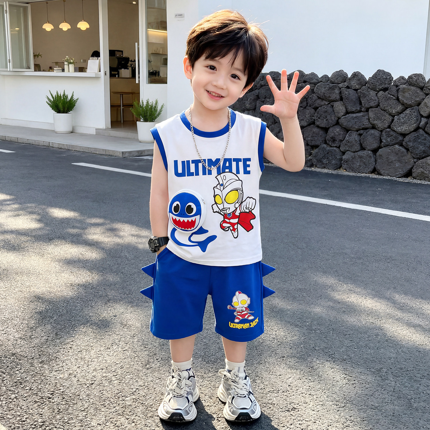 奥特曼儿童服装2026新款男童套装男宝宝背心酷帅薄款无袖运动夏装