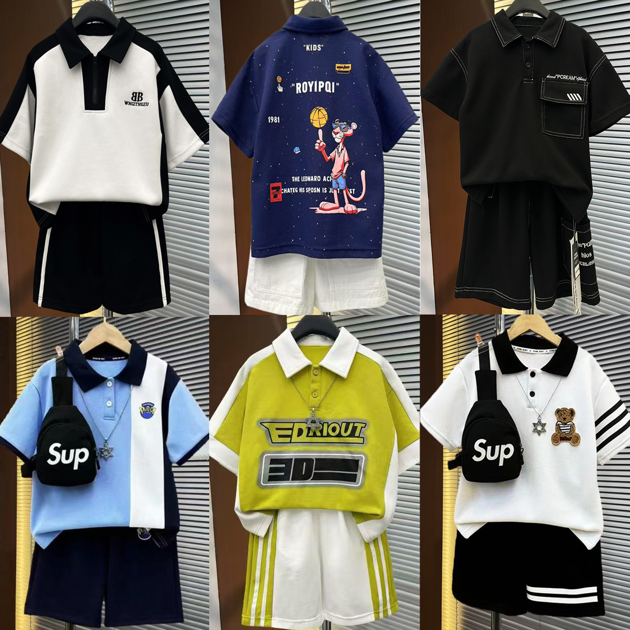 新【6套12件】男女童夏季2025新款POLO衫组合套装韩版夏款两件套