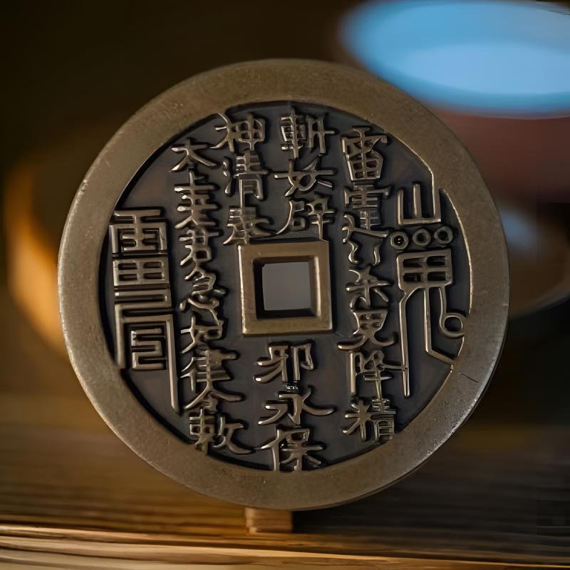 山鬼花钱 厚装经典山鬼背八卦 包浆浑厚 直径45mm 厚4.2mm 重52克