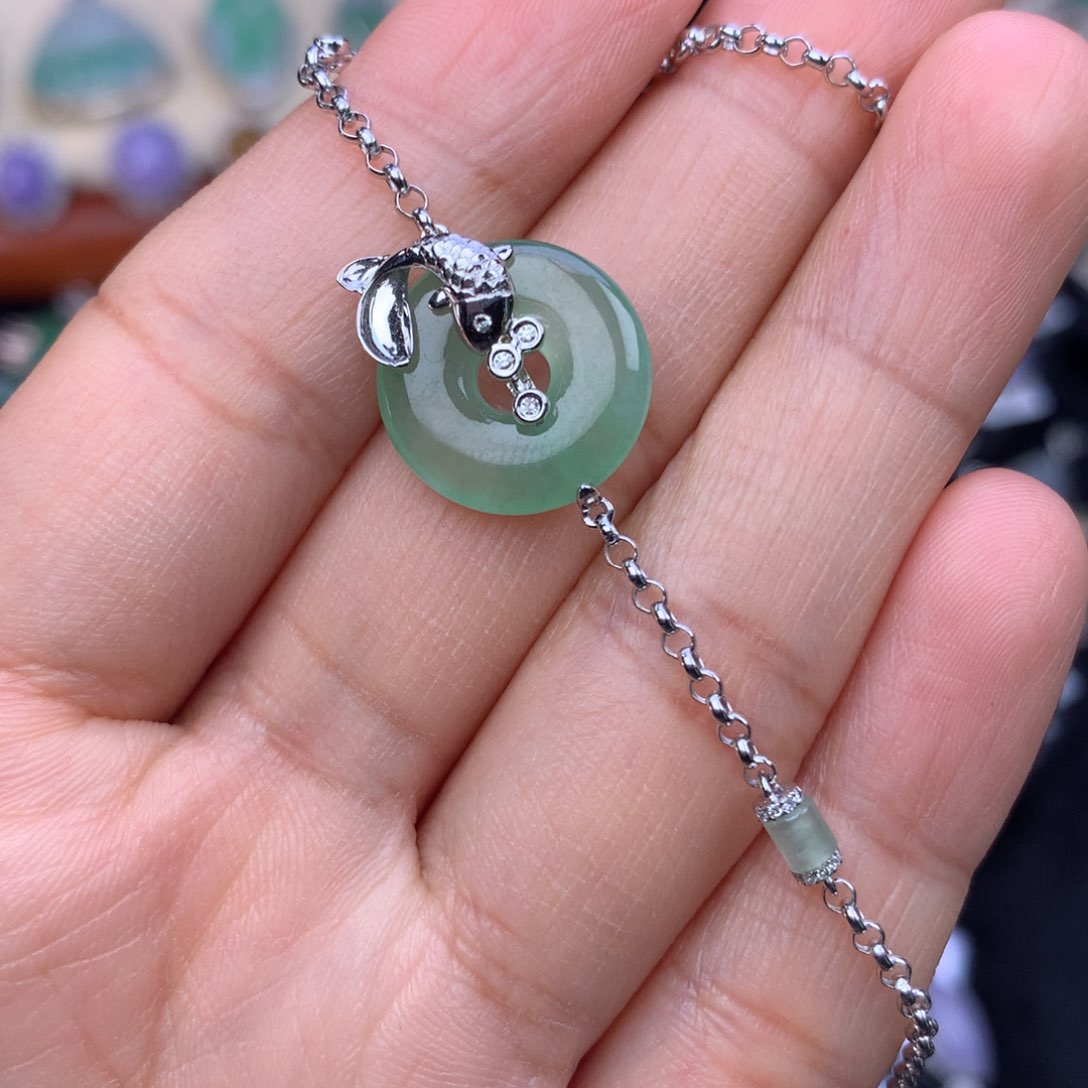 翡翠手链18K金镶嵌平安扣手链