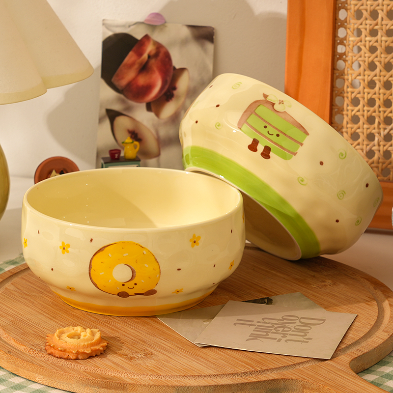 【两个装】茶语甜心6英寸泡面碗陶瓷釉下彩学生宿舍大容量陶瓷碗