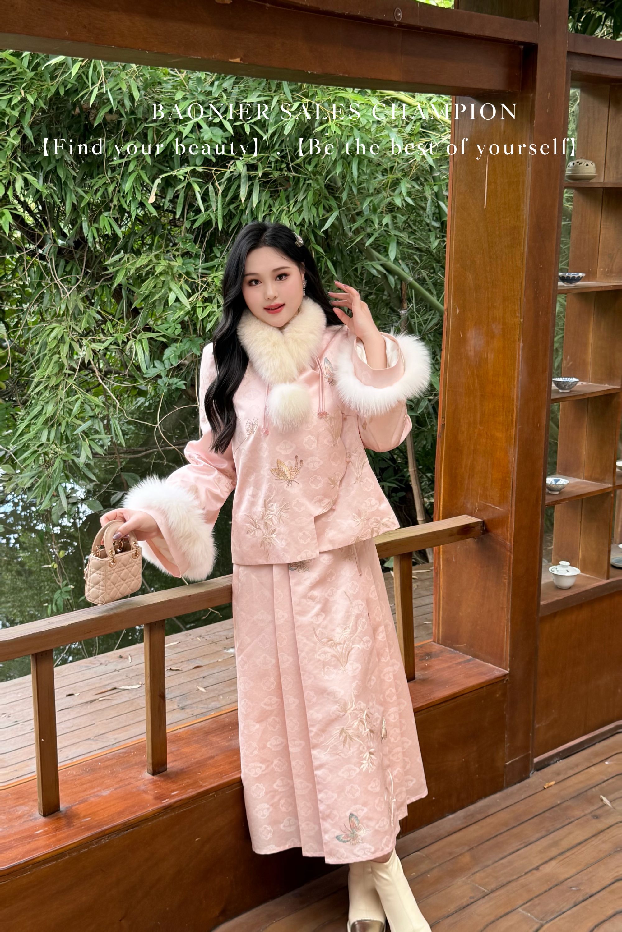 BAONI  2025冬季新款狐狸毛袖口白鸭羽绒服长裙#U25D6220