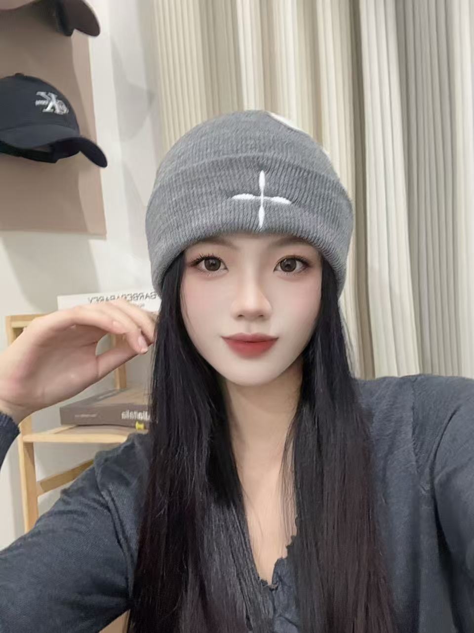 针织帽鸭舌帽秋冬新款INS根据主播展示编码去拍