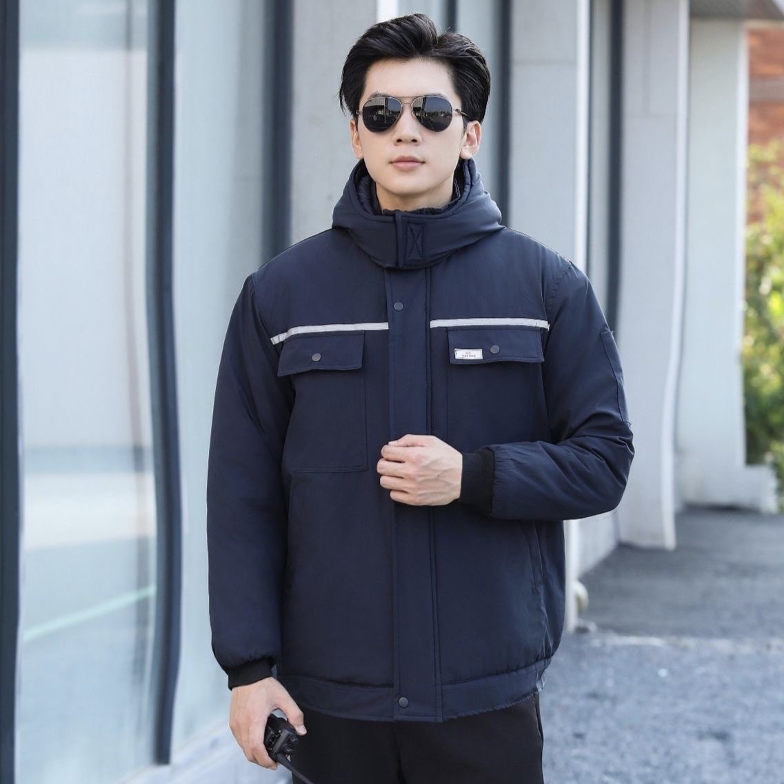 冬季保暖长袖净面拉链工装制服棉大衣工作多口袋防水加厚耐磨