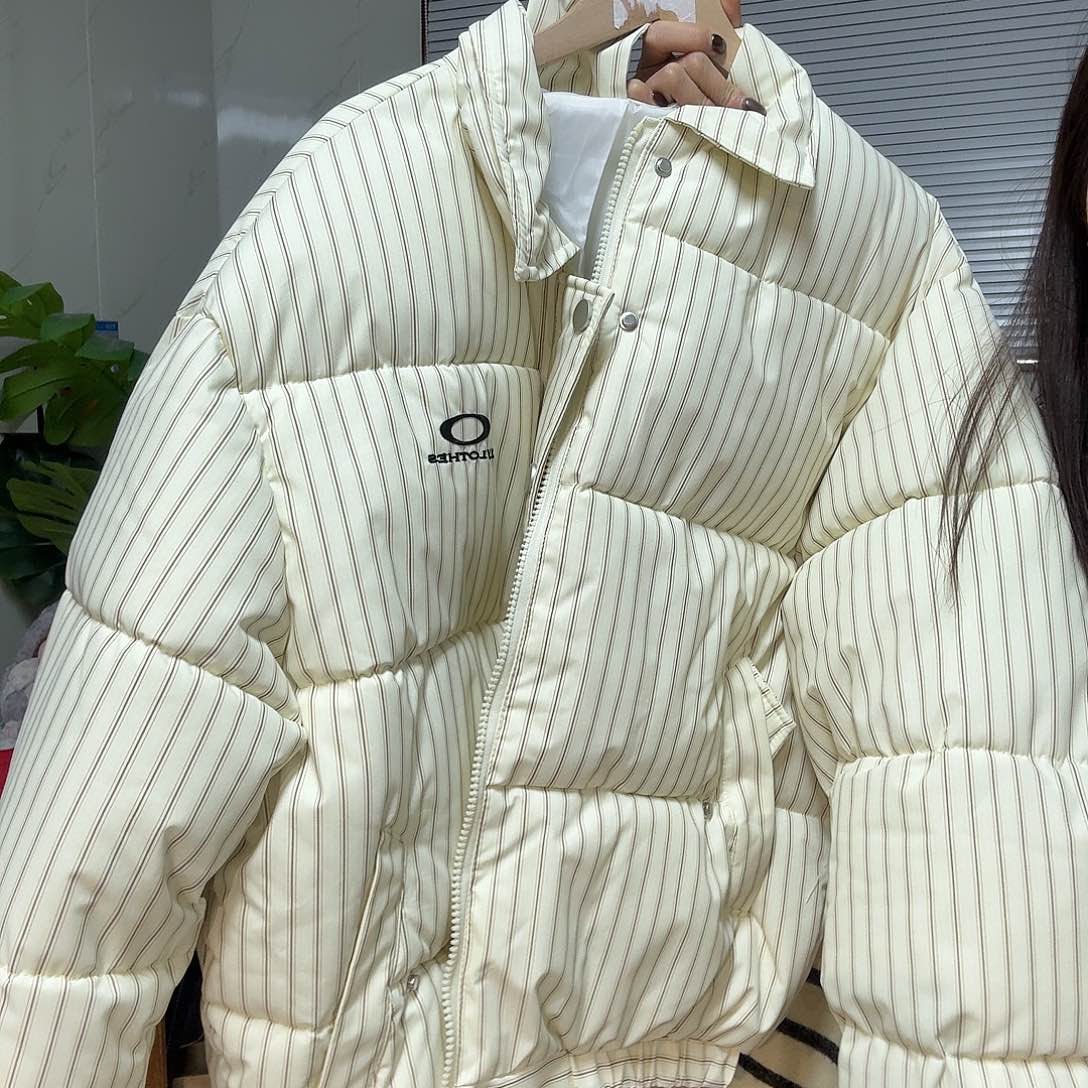 黄色条纹棉服外套