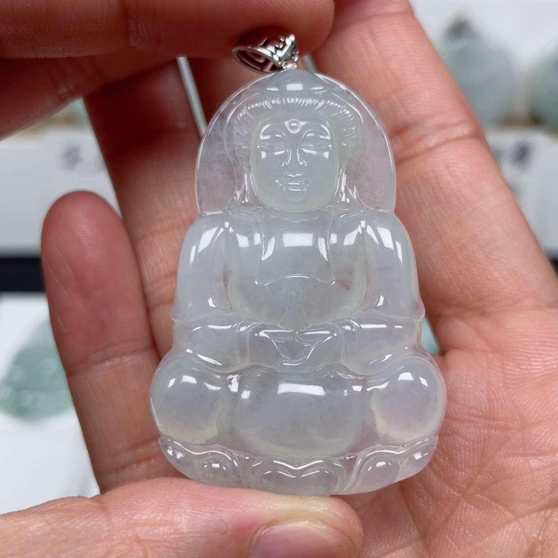 翡翠颈饰未镶嵌天然翡翠A货观音77号