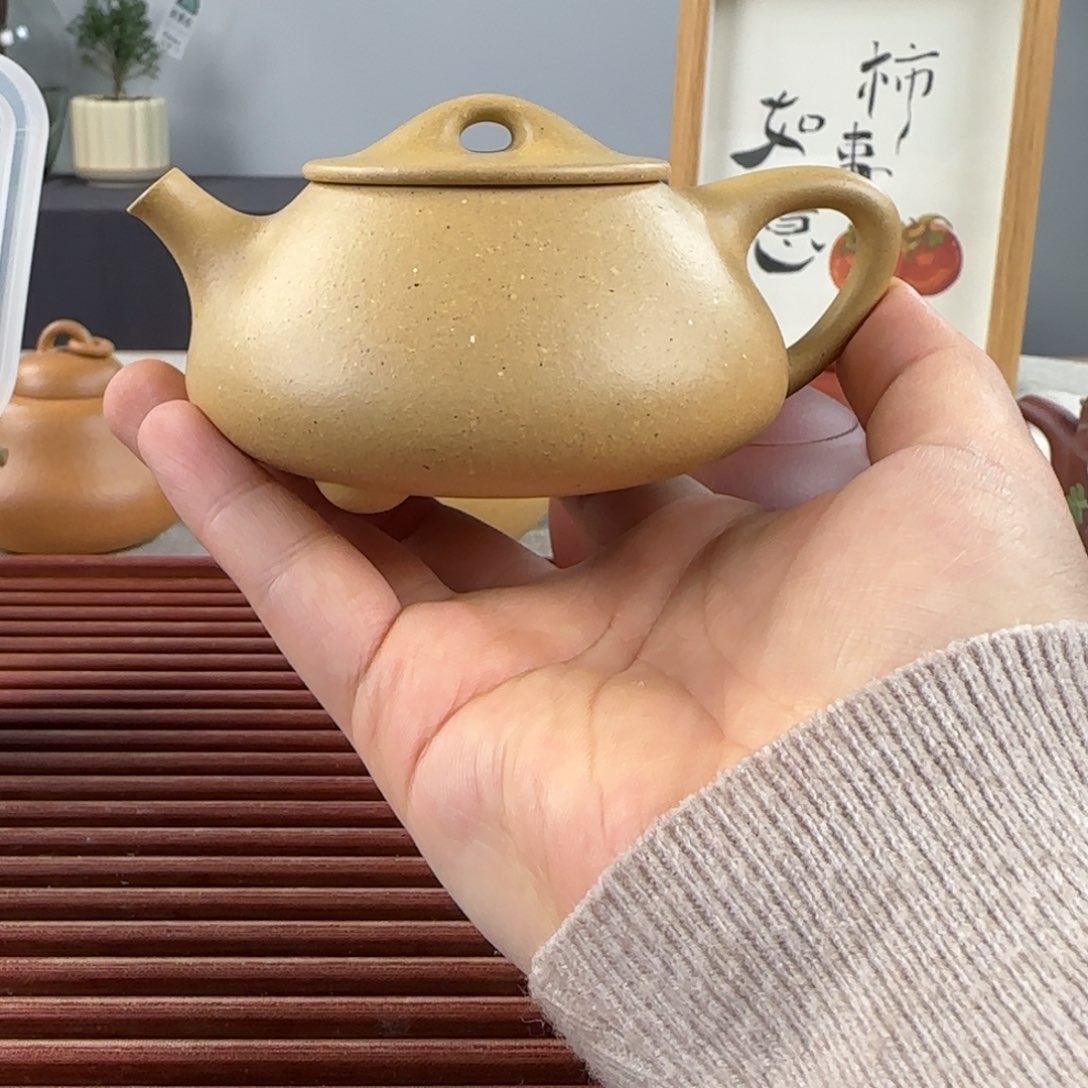 紫砂茶壶景舟大水潭夹脂绿泥半手150ml