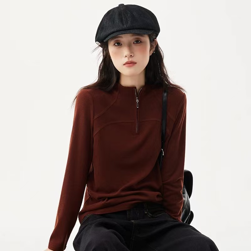 【半拉链】立领卫衣德绒打底衫秋冬收腰长袖叠穿内搭加厚保暖上衣潮