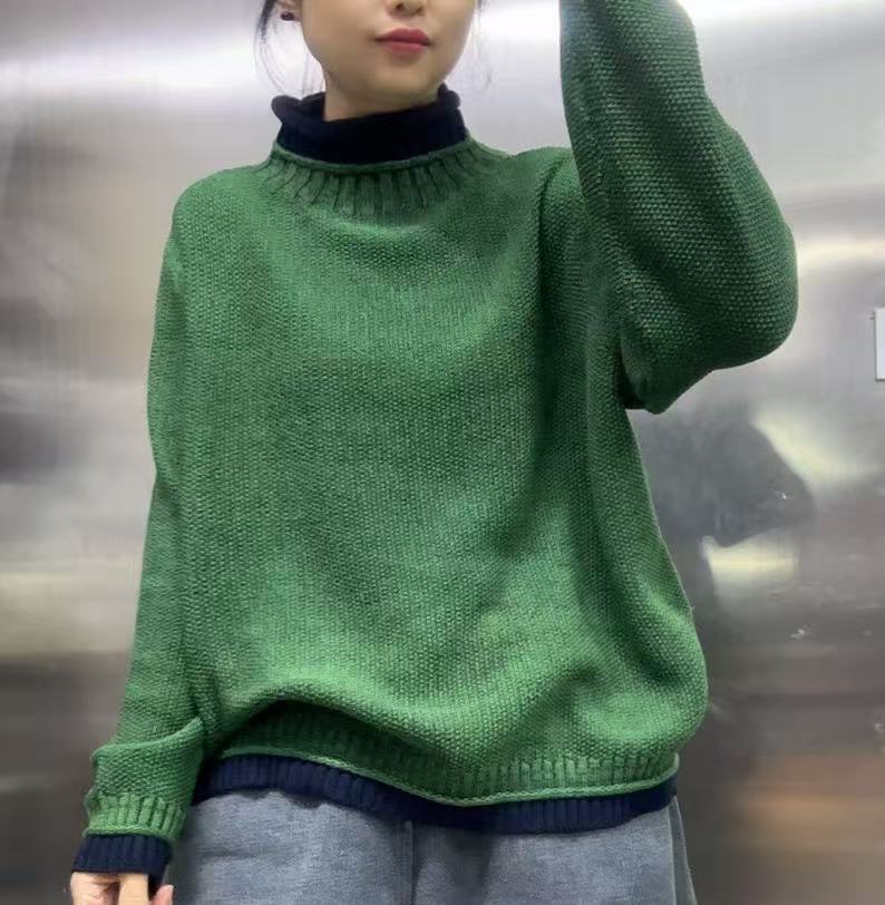 拼色百搭半高领毛衣692806