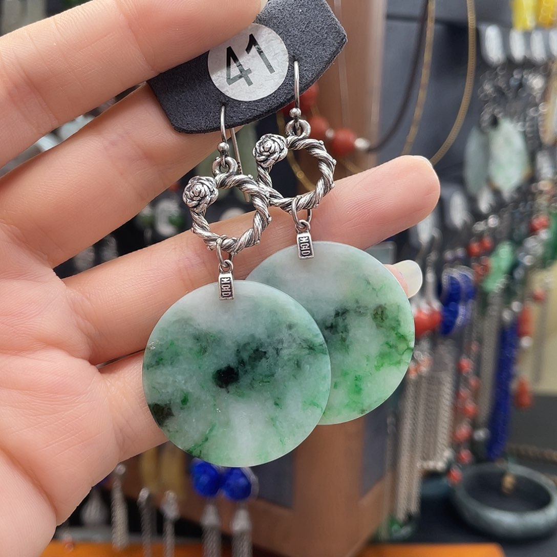 翡翠耳饰银S925镶嵌随***…408ghjhhh