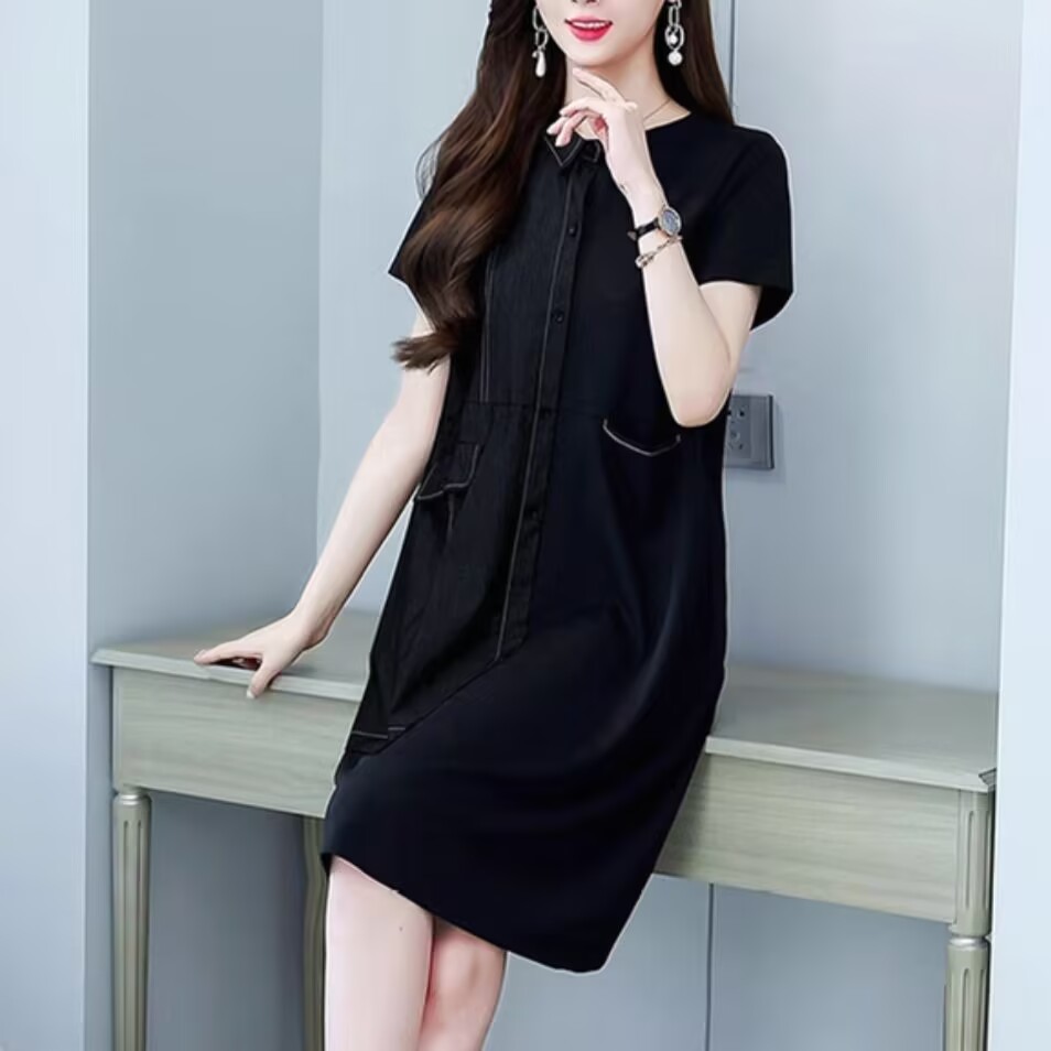 2025气质简约舒适拼接A字版连衣裙