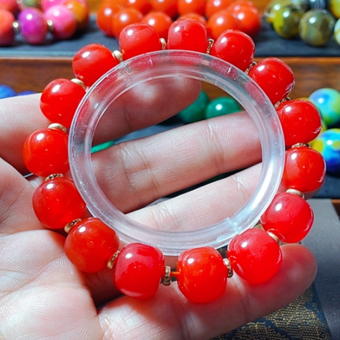 【闪购商品】玛瑙/玉髓手链未镶嵌鸽血红老型12