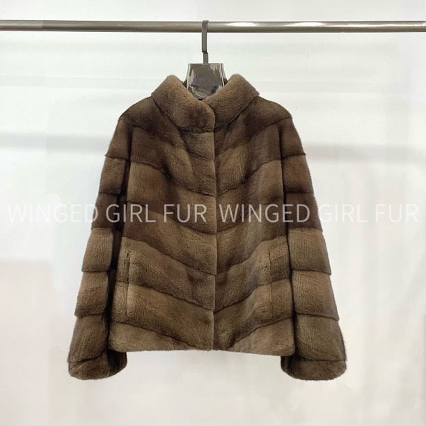 【ZA】立领斜排全挖削整貂貂皮大衣皮草外套女