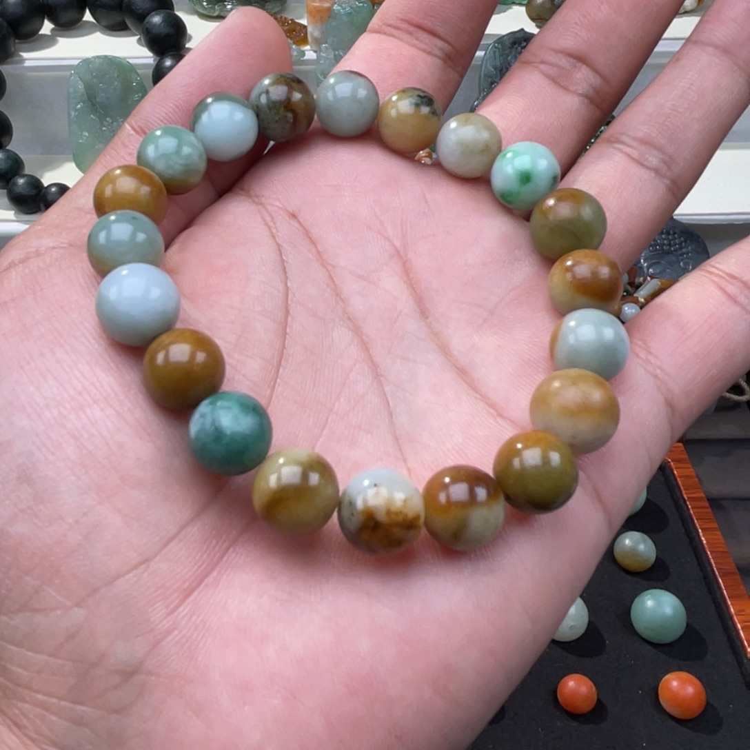 惊***蛰翡翠未镶嵌手串卡11➕多宝。大漏