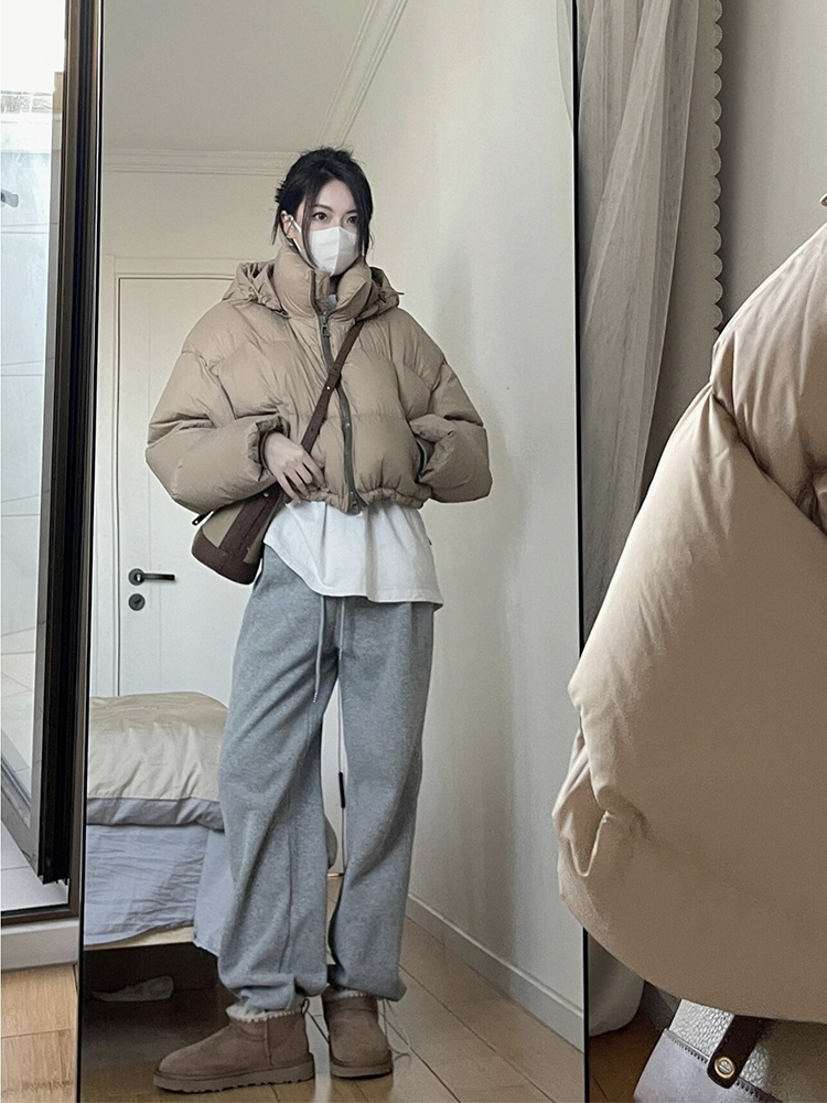 浅灰色加绒卫裤女冬季大码胖妹妹mm显瘦宽松直筒束脚休闲运动裤子