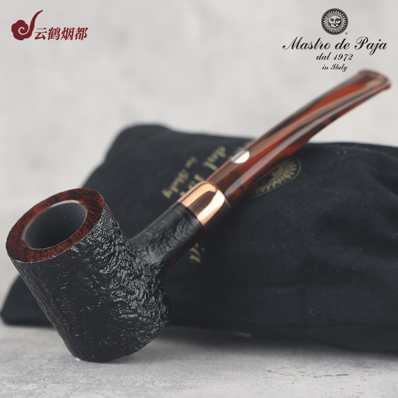 云鹤意大利Mastro de Paja马仕进口石楠木黑色喷砂锤子烟斗