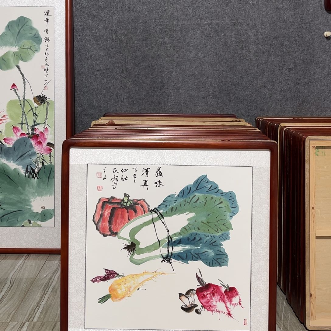 国画书画作品带框63×63