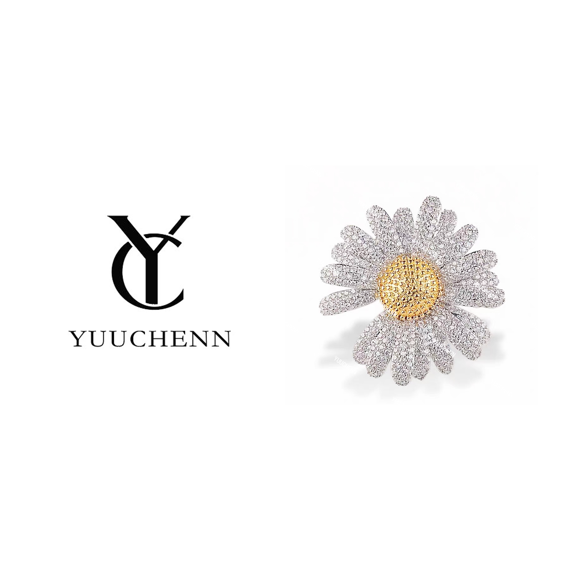 铜合金莫桑石胸针 YUUCHENN  【聆听花开】太阳花 优雅  胸针 女款