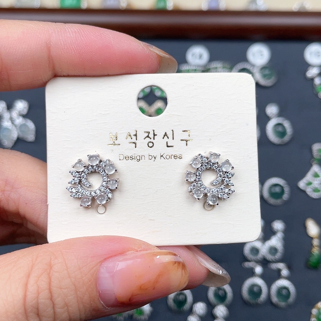 翡翠银S925镶嵌耳饰00000