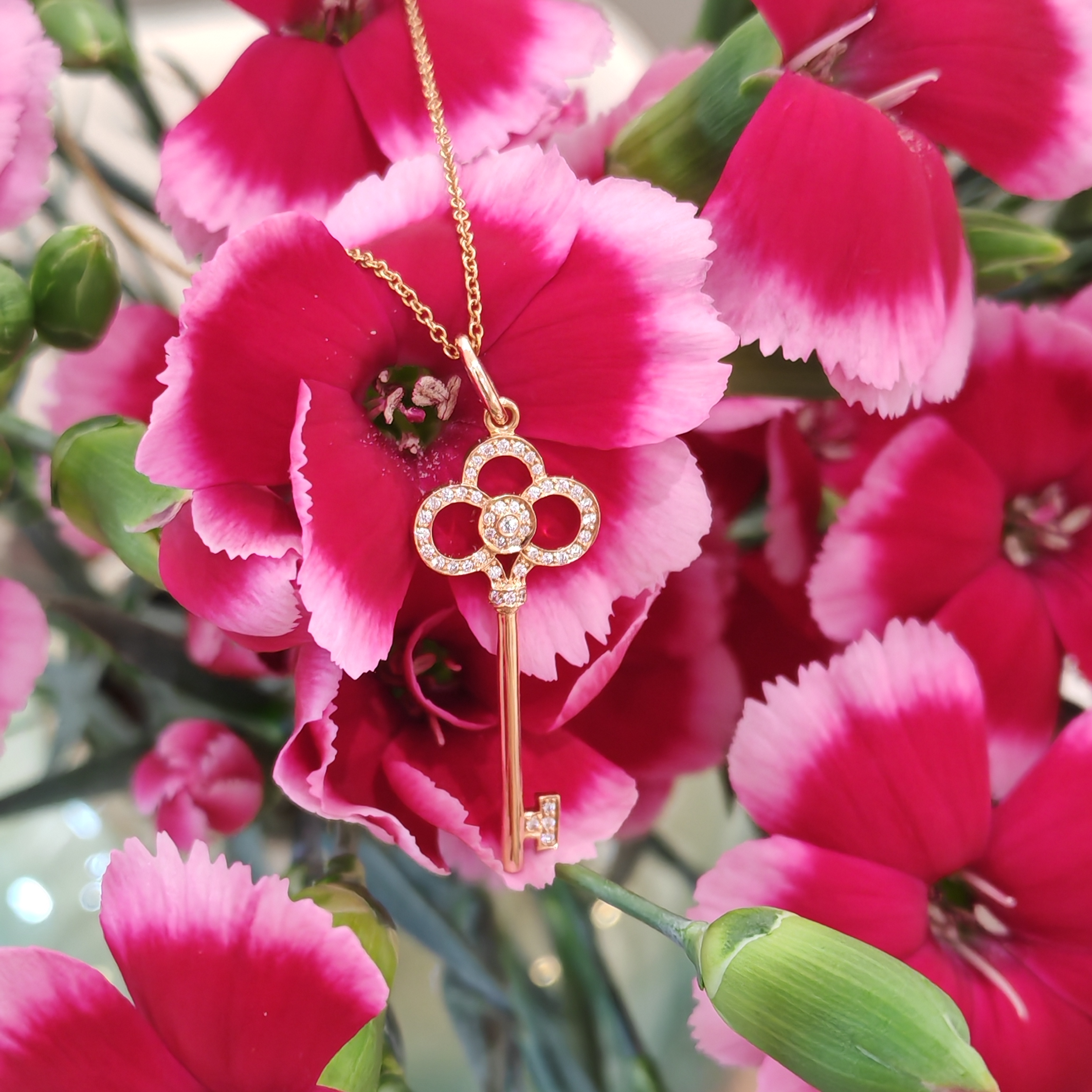 99新 Tiffany & Co./蒂芙尼 keys皇冠钥匙钻链/18k玫瑰金/41cm JM