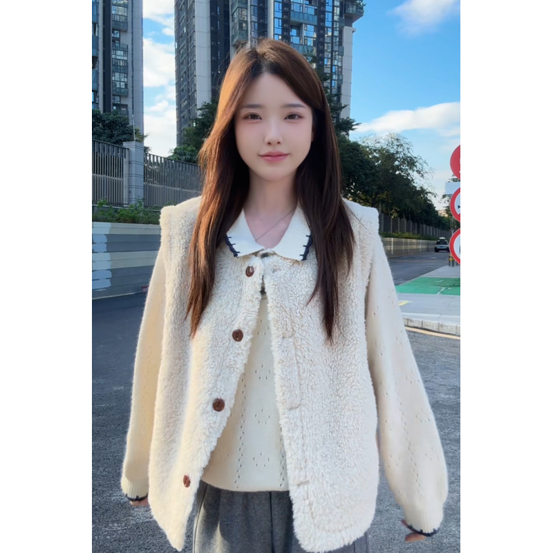【Niche Young】 韩系设计感休闲翻领撞色毛衣Y6753