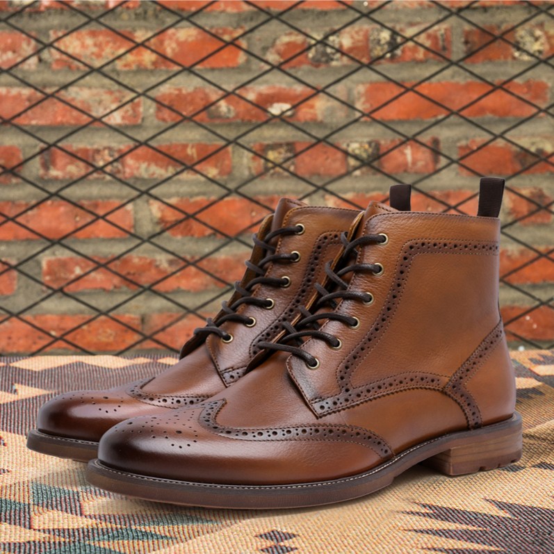 秋季布洛克马丁牛皮男士百搭黄男靴2025高帮皮鞋男秋季马丁靴男