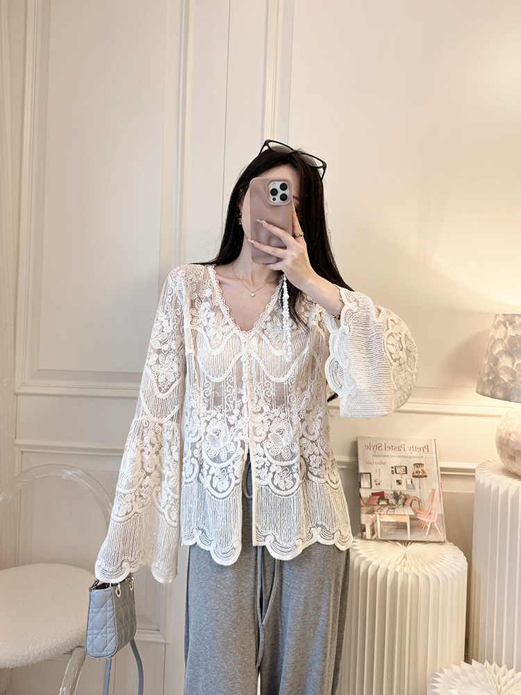 鱼er【巴黎午后】设计师高定/全棉刺绣精致显瘦蕾丝上衣