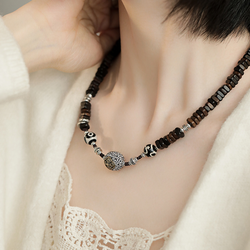 N17435<晶贵坊>香香杵杵镂空珠玛瑙抽拉S925银项链